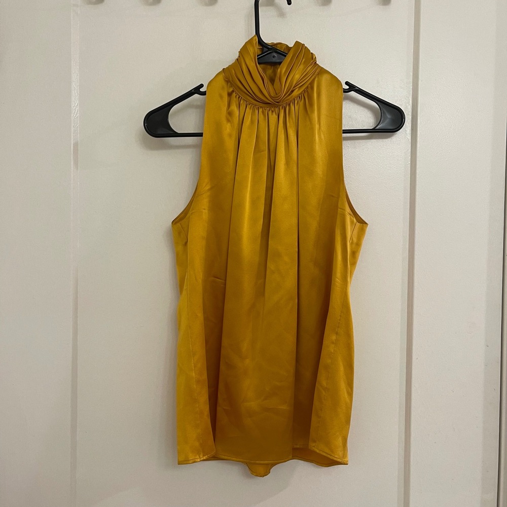 Vintage Lillie Rubin‎ Silk Gold Yellow Tank Blouse High Neck Chic Luxury